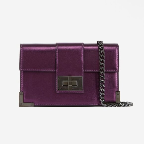 NWT The‎ Kooples Small Emily Purple Leather Clutch Wallet with Chain Strap - Picture 1 of 12